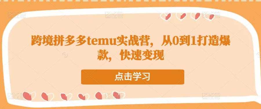 跨境拼多多temu实战营，从0到1打造爆款，快速变现-太奇网创联盟