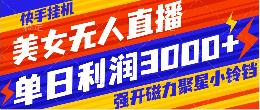 快手挂机，美女无人直播，强开磁力聚星小铃铛，日入3000+-暖阳网-优质付费教程和创业项目大全-太奇网创联盟