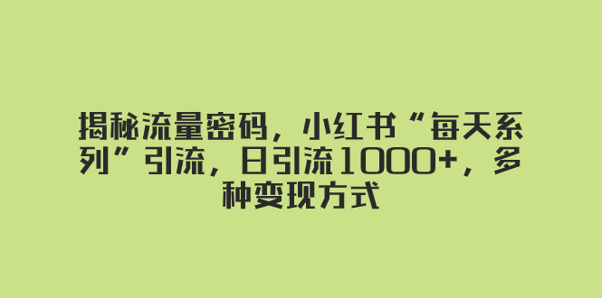 揭秘流量密码，小红书“每天系列”引流，日引流1000+，多种变现方式-暖阳网-优质付费教程和创业项目大全-太奇网创联盟