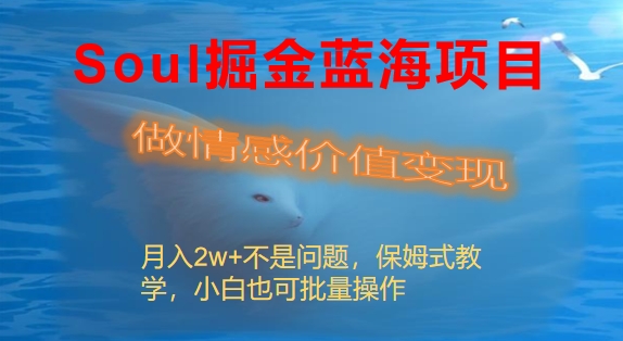 Soul掘金队蓝海项目细分赛道，做情绪价值变现，月收入2w 不是事-太奇网创联盟