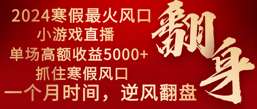 2024年最红假期蓝海项目 小游戏直播 场均盈利5000 把握住出风口 一个月立即拿车-太奇网创联盟