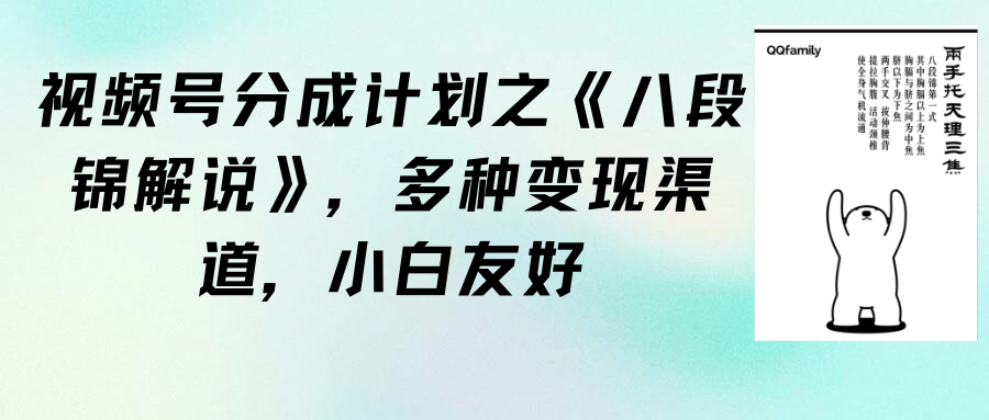 微信视频号分为方案之《八段锦解说》，多种多样变现渠道，新手友善-太奇网创联盟
