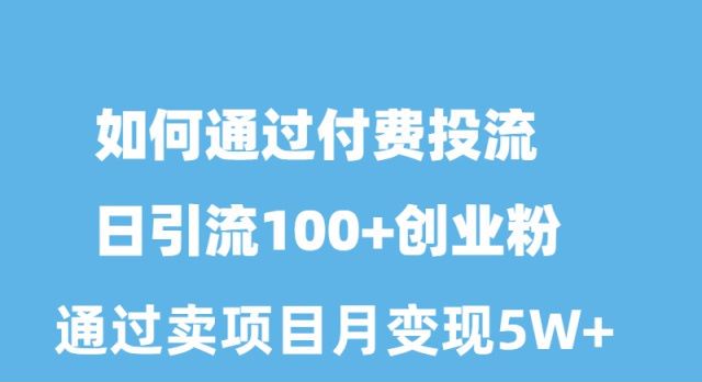 怎样通过付钱投流日引流方法100 自主创业粉月转现5W-太奇网创联盟