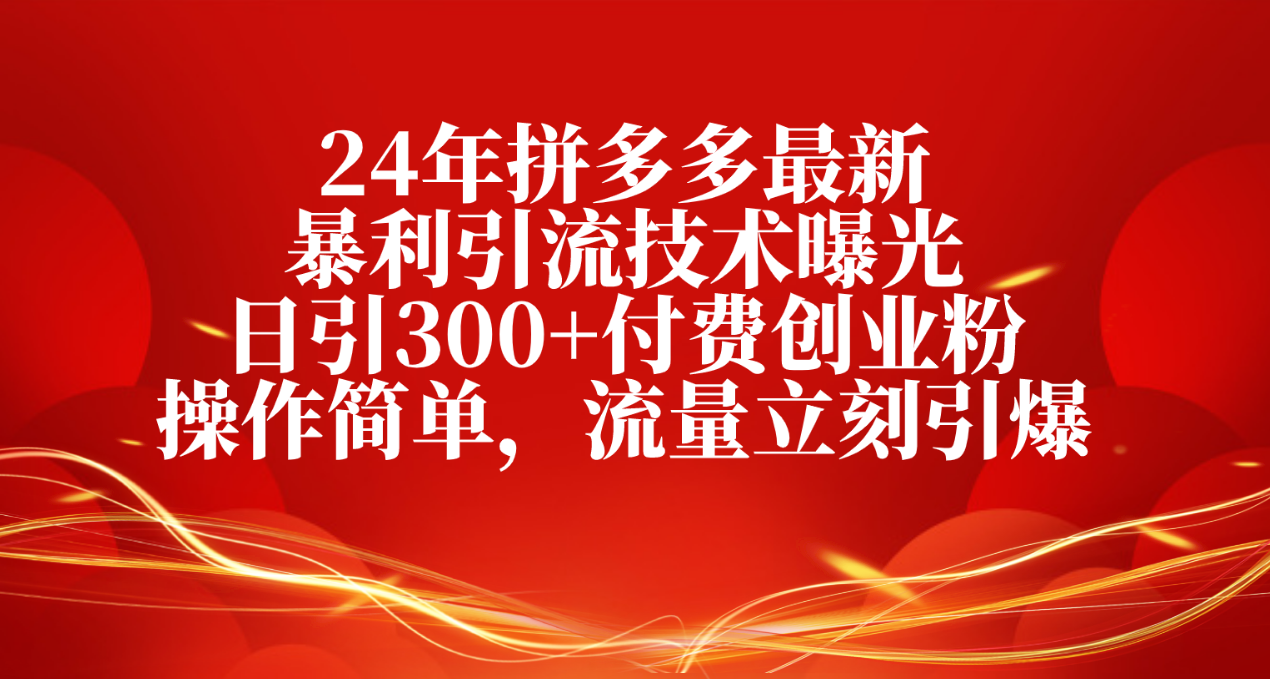 24年拼多多最新爆利引流技术曝出，日引300 付钱自主创业粉，使用方便，总流量…-太奇网创联盟