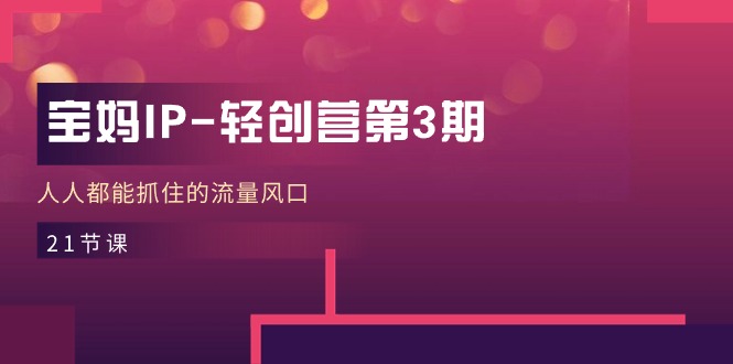 宝妈妈IP-轻创营第3期，人人都可以抓住的总流量出风口-太奇网创联盟