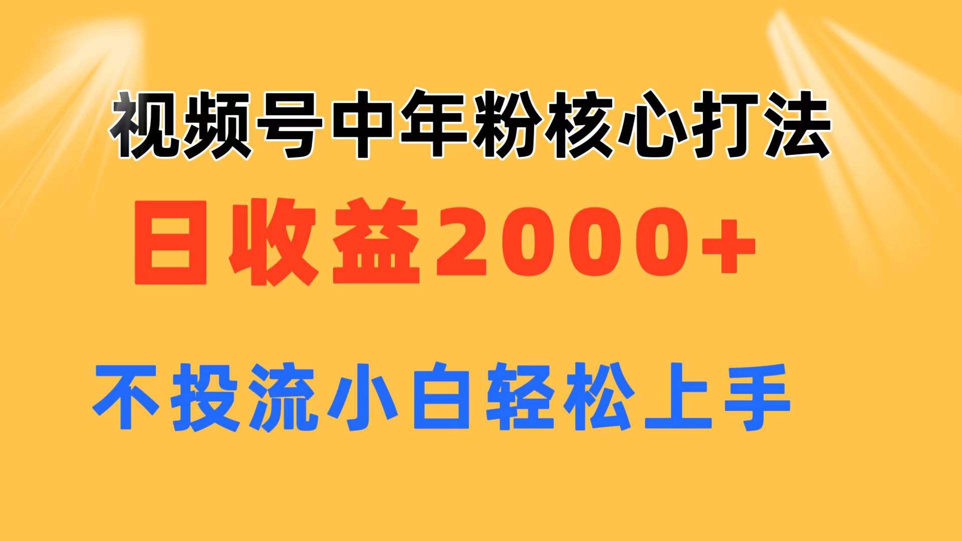 视频号中年粉核心玩法 日收益2000+ 不投流小白轻松上手-太奇网创联盟