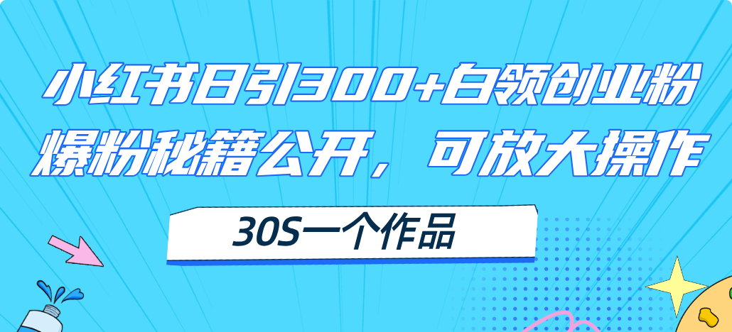 小红书日引300+高质白领创业粉，可放大操作，爆粉秘籍！30s一个作品-太奇网创联盟