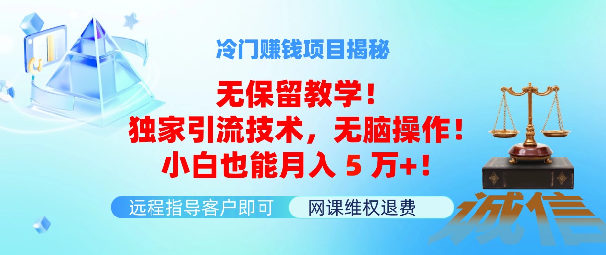 冷门赚钱项目无保留教学！独家引流技术，无脑操作！小白也能月入5万+！-太奇网创联盟