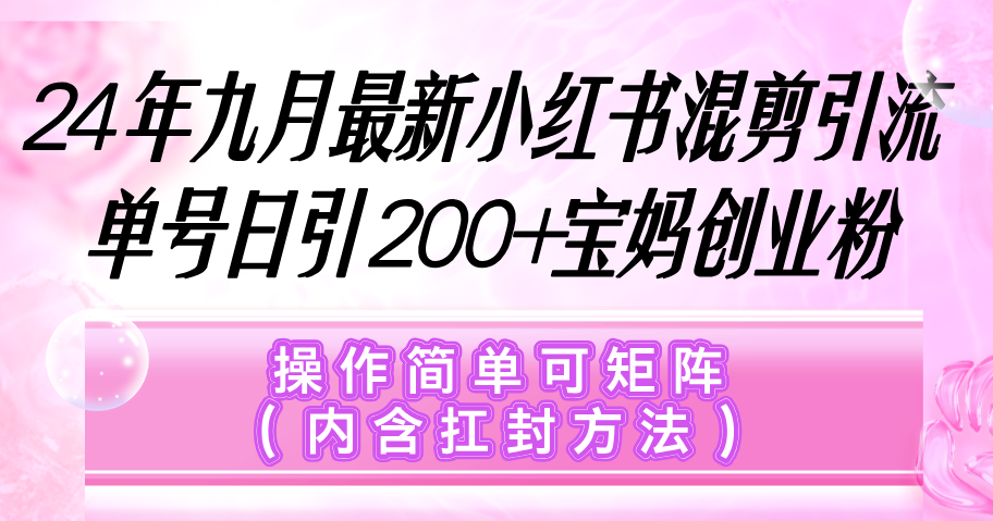 小红书混剪引流，单号日引200+宝妈创业粉，操作简单可矩阵（内含扛封…-太奇网创联盟
