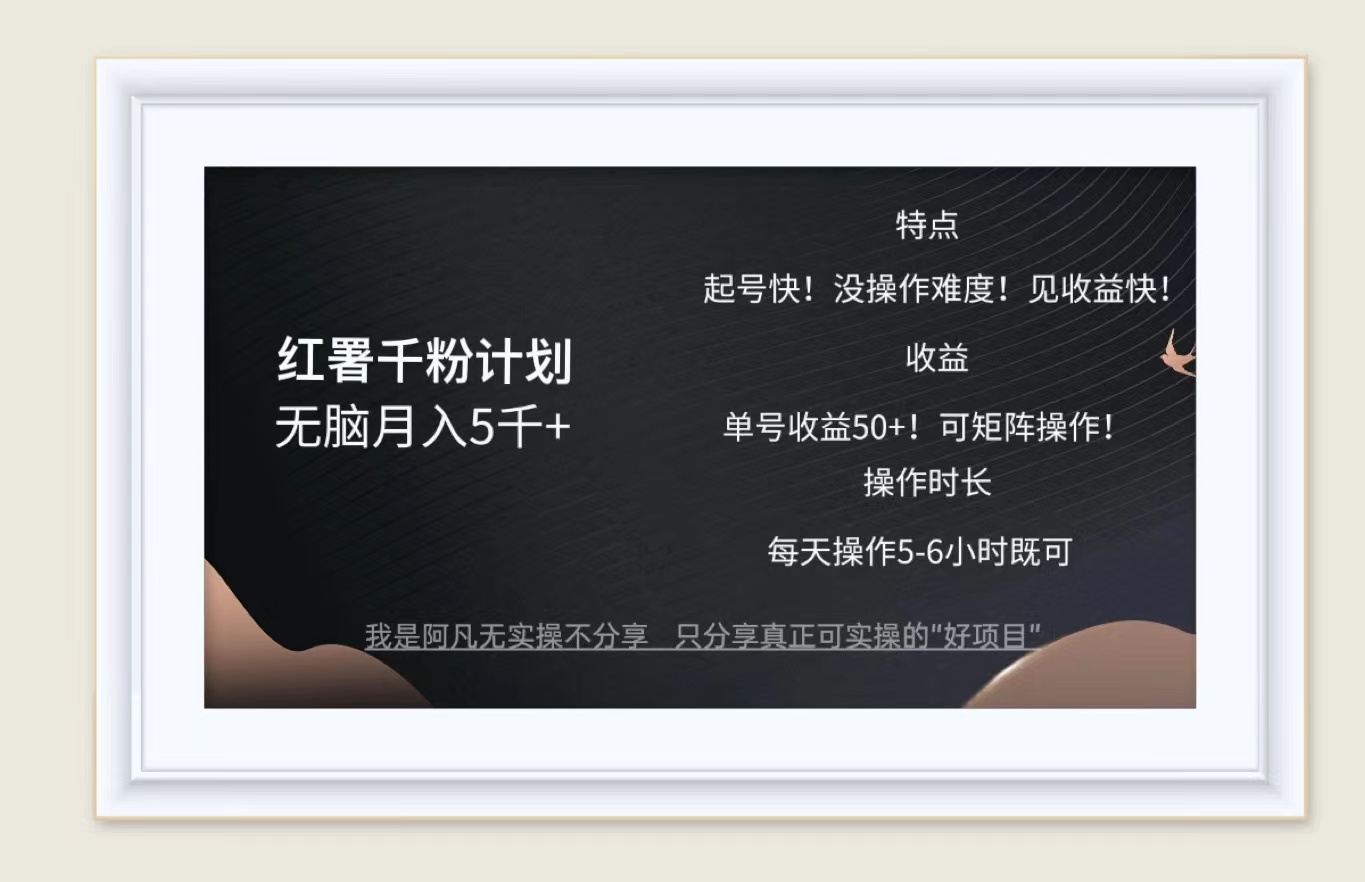 红薯千粉计划无脑月入5千+！既做既赚！-太奇网创联盟