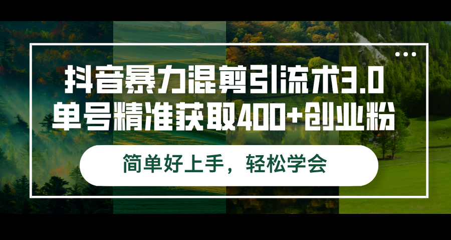 抖音暴力混剪引流术3.0单号精准获取400+创业粉简单好上手，轻松学会-太奇网创联盟