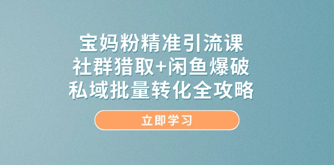 宝妈粉精准引流方法课，社群营销捕获 闲鱼平台工程爆破，公域大批量转换攻略大全-太奇网创联盟