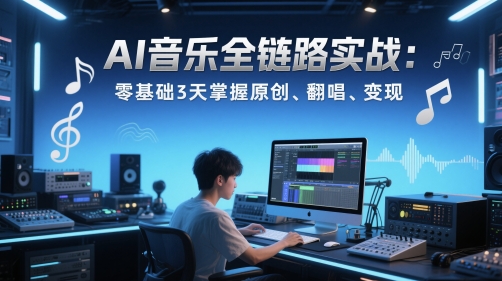AI歌曲全链路营销实战演练转现课：零基础3天把握原创设计、翻唱歌曲、转现-太奇网创联盟
